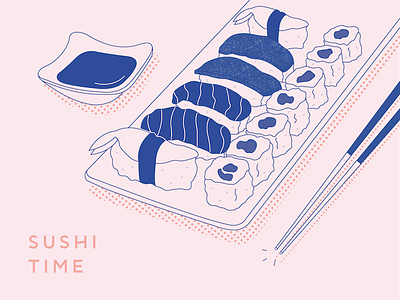 Sushi Time chopsticks contrast fish food graphic design illustration japanese nigiri pink simplistic soy sauce sushi