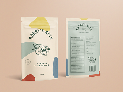 Robby's Nuts Packaging cashews clean crest custom type illustration logo nuts packaging pastel pistachios simplistic stamp