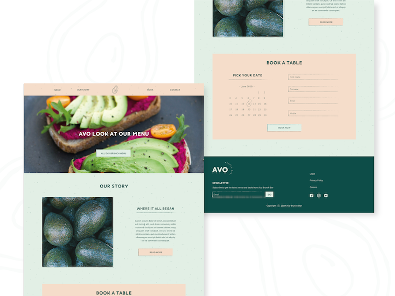 Avo Brunch Bar Website graphic design avocados food brunch pastel pink business cards illustration branding brand logo avocado