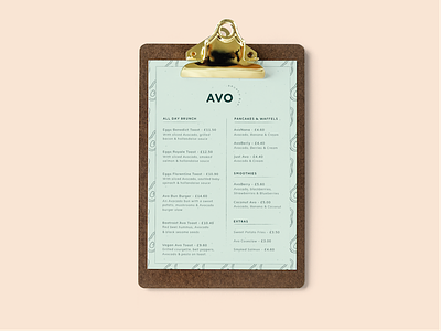Avo Brunch Bar Menu avocado avocados brand branding brunch business cards food graphic design illustration logo pastel pink