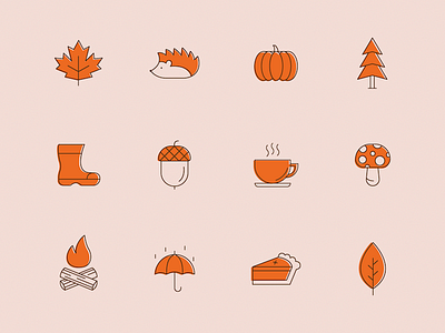 Autumn Icon Set acorn autumn boots fire hedgehog icon set icons leaf maple leaf pumpkin tree welly