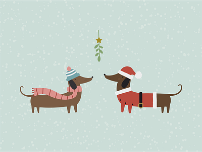 Christmas Dogs Illustration christmas christmas card dog doggy dogs illustration illustration design mistletoe santa sausage dog snow