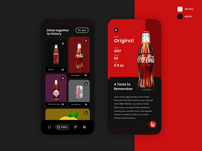 Dark Coca-Cola Design Concept app apple dark dark mode design ios sketch swift ui ui design uiux user experience ux