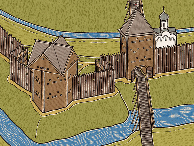 Veliky Novgorod Fortress – The Lesser Walled Fortress bookillustration children book citadel fortress illistration medieval novgorod russia russian stronghold