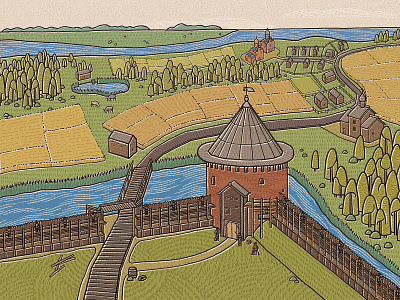 Veliky Novgorod Fortress – The White Tower bookillustration children book citadel citywalls fortress illistration medieval novgorod russia russian stronghold tower walls