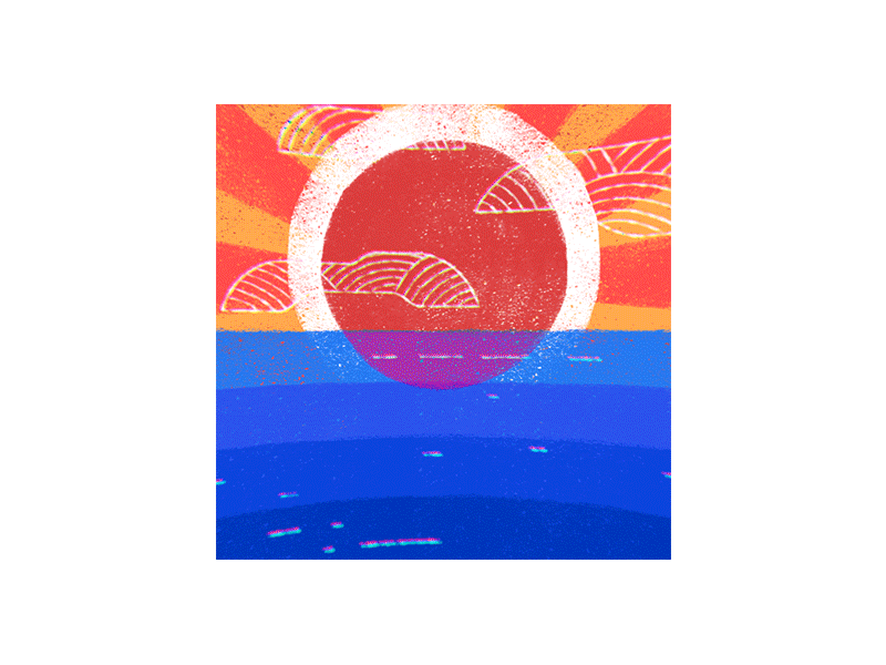 The Sun animation clouds illustration japan sea sun sunset