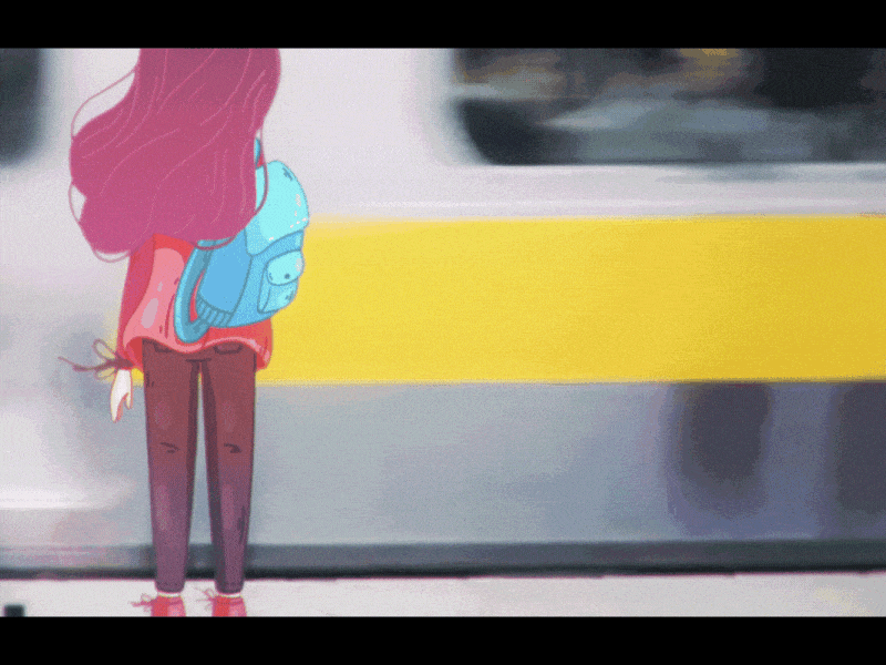 Endless waiting 2d animation character compositing gif illustration subway train