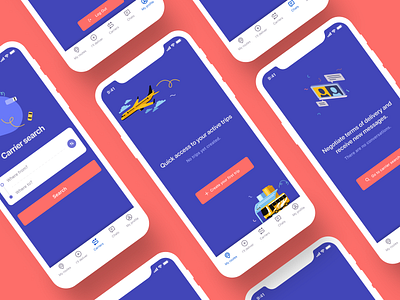 Postal delivery by travelers (App concept) carrier delivery app empty state emptystate interface order parcels post shipments shipping management travel traveling ui ux