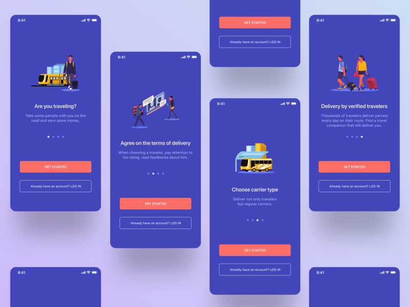 Onboarding walkthrough screens for Travel&Delivery App by Andrii ...