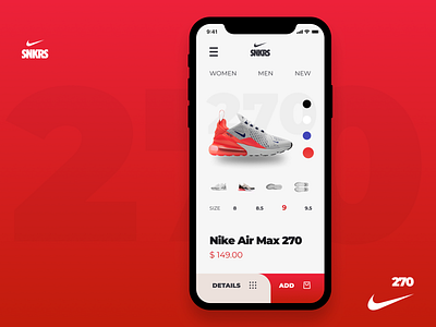 Ecommerce Nike Shoe iOS App 270 ecommerce ecommerce app ios mobile nike nike air max shoes sneaker ui