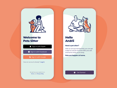 Pets Sitter App 🐶🐱🐭 dailyui dailyuichallenge mobile app design mobile ui pets signup signup screen