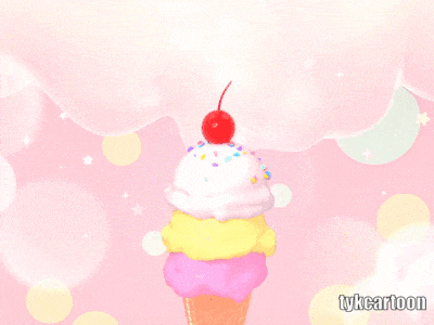 Pastel Scoops of Ice Cream with Cherry 3d animation birthday cake candy cartoon cherry cute dessert food gif holiday ice cream illustration sprinkle sugar sweet tasty vanilla