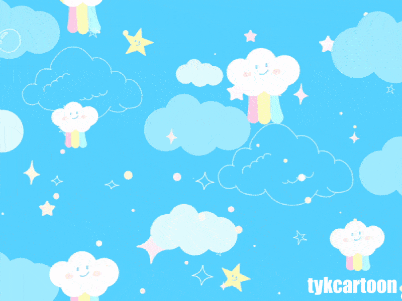 blue doodle clouds sky animation cartoon clouds cute doodle gif hand drawn kawaii loop motion graphics rainbow sky smile face sweet