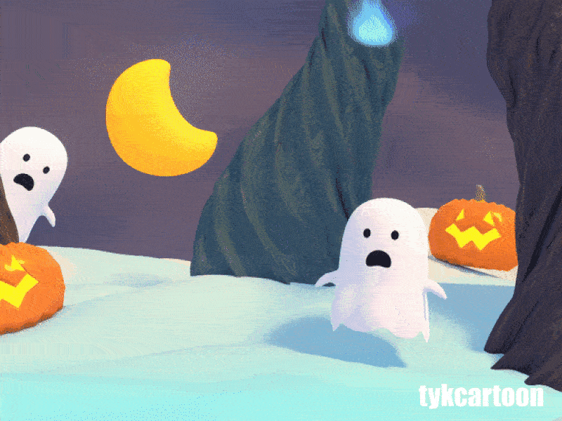 Cartoon Ghost Forest 3d animation b3d cartoon cute game gas fire ghost gif halloween haunted jack o lantern loop october pumpkin trick or treat will o the wisp