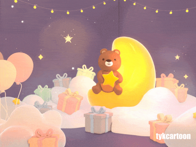 Cute Bear Room 3d b3d balloon bear cartoon character cute gif gift good night holiday loop lullaby party sweet dreams