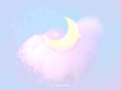 moon, star, and pink fluffy clouds 3d b3d blender cartoon clouds cute dreams fluffy girly kawaii mesh moon pastel sky star sweet volumetric