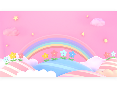 Sweet Pink Mountains cartoon cute flower rainbow star