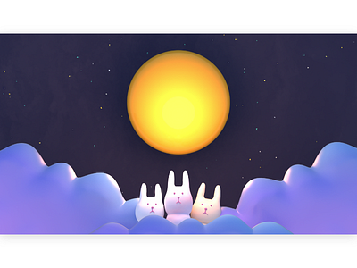 Chinese Mid Autumn Festival Design 3d cartoon character chinese culture cute design holiday illustration lunar mooncake rabbit sky 中秋 中秋節 兔子 月圓人團圓 賞月