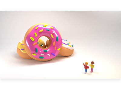 big donuts 3d amazed astonished calories cartoon character children cute design diet doughnut food health kid miniature shocked toy