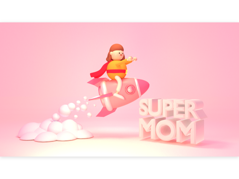 Super Mom pink mother 超人 媽媽 face costume power girl hero woman launch spaceship space rocket sculpture miniature character cute design 3d