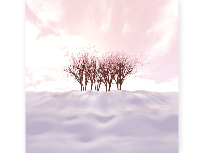 cherry blossom landscape lights ray beam sun shadow silhouette hill tree forest spring winter snow purple pink season