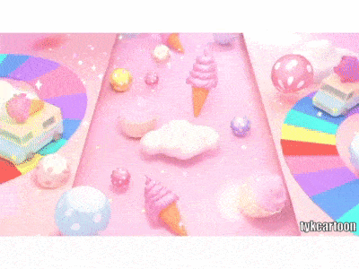 Sweet Candy Land 3d cupcake cute design food gif holiday ice cream kawaii loop miniature pink rainbow sweet world 可愛 夢幻 甜點 粉紅 糖果