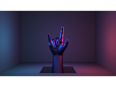 hand sculpture 3d i love you metallic modern neon pop purple rocker sign symbol