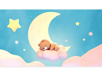 Cute Sleeping Bear 3d baby cartoon character children cute illustration kawaii lullaby magic pastel sweet dreams