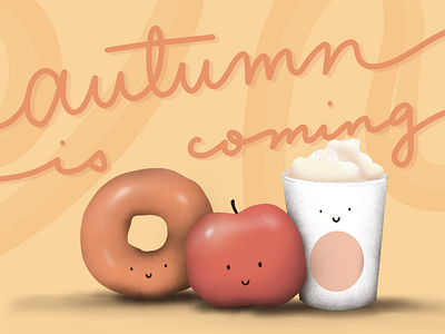Autumn is Coming autumn calligraphy coffee donut drawing fall latte procreate pumpkin seasons