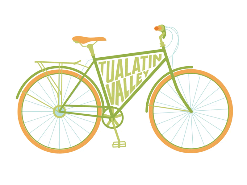 Bike Tualatin Valley animation bike branding design flat gif graphic design green illustration motion graphics orange pnw typography vector
