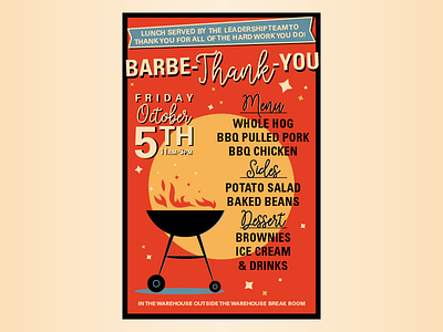 Barbe Thank You bbq event menu poster summer