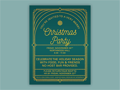 Christmas Party Invitation 20s art deco christmas clean geometric gold holiday invitation party simple teal texture