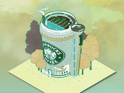 Starbucks Coffee Shop architecture architecture design architecture visualization axonometric coffee colourful concept design doodle drawing graphic illustration illustrator inspiration isometric landscape starbucks vector