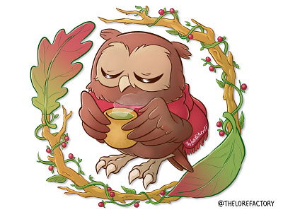 Owl Drinking Tea cartoon cartoon owl character design coffee comic art cute design illustration owl