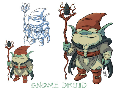 Gnome Druid character design cartoon character design dnd druid fantasy art gnome lineart