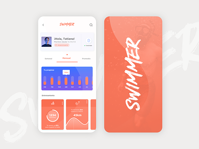 Swimmer app bogota figma infographics mobile orange purple sport app swimming ui