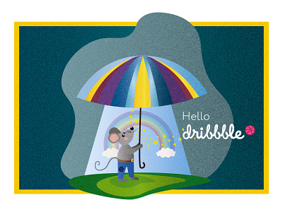 Magic umbrella illustration mouse rainbow umbrella