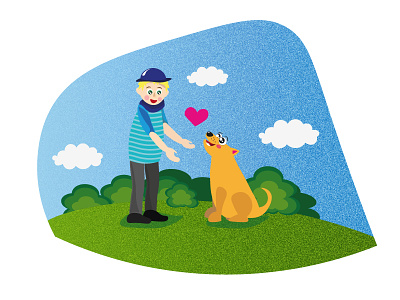 Man and Dog animals cute dog illustration love vector