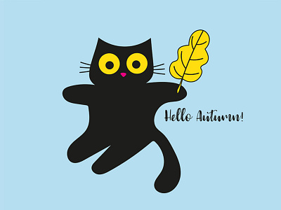 Hello Autumn Cat autumn cat illustration postcard vector