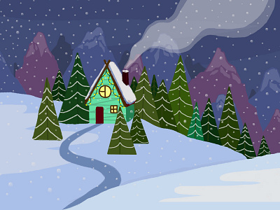 Winter House digital art illustration postcard winter