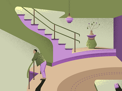 Stairway abstract digital art illustration interior design parlour room stairs vase