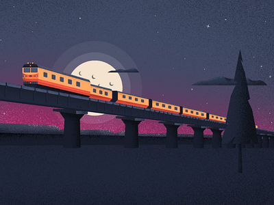 Rail express digital art holiday illustration nature night rail sky train travel vacation vector vector art wild