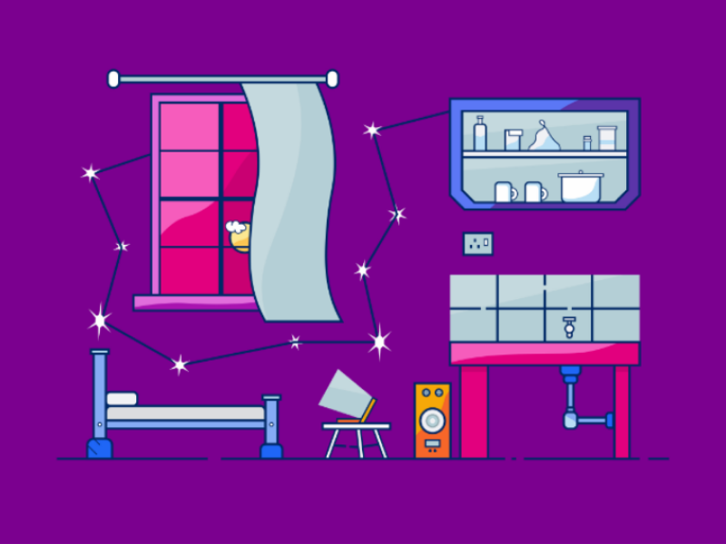 Bedsitter décor modern art vector art illustration décor architecture apartment bedsitter