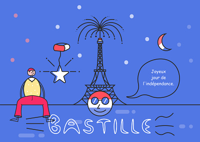 Bastille Day illustration bastille character design france illustration independence day paris stroke illustration typogaphy