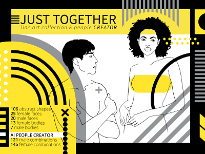 Just together. Line art and abstract geometry abstract geometry couple clipart female body female line drawing female portrait line art illustration line art man line art woman line artwork male body male portrait melanin people modern design nudeart people creator vector illustration
