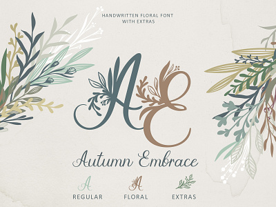 Autumn Embrace Floral font with Extras autumn calligraphy floral font floral logo flowers font handwritten font logo logotype made with fontself script wedding wedding decor wedding font