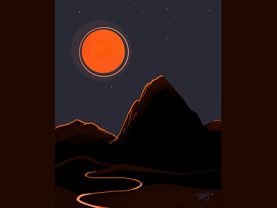 Mountain design digital illustration minimalism moon mountain procreate