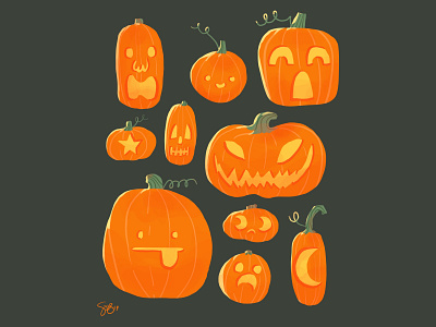 Halloween Pumpkins digital illustration halloween halloween design jack o lantern procreate