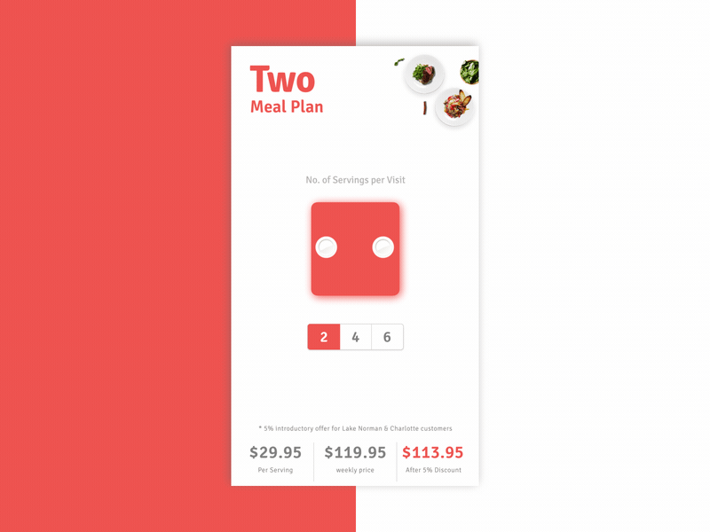 Meal plans - Servings selection animation design gif grpahics interaction microinteractions mockup mograph motion ui