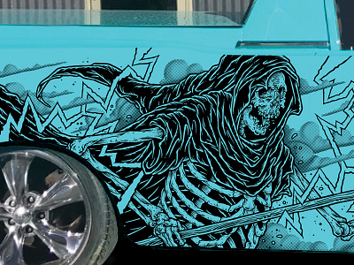 Classic Ute car vinyl wrap car illustration skeleton vinyl wrap
